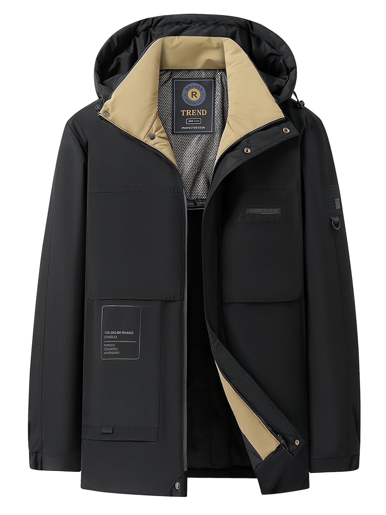 Men's Plus Size Mid-Length Padded Warm Jacket, Loose Fit