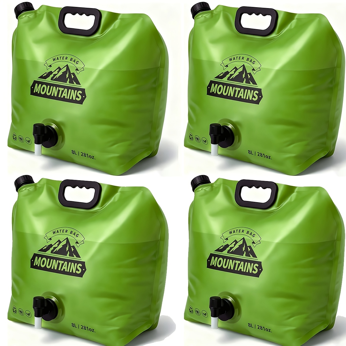 TEMU 4pcs 2.11-gallon Portable Water Bucket With Faucet-foldable, Lightweight, And Durable Pet Material; Water Storage Bag For Camping And Travel;