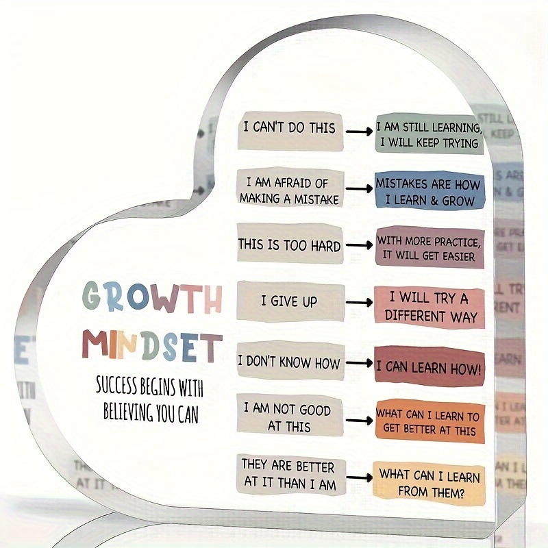 

Inspirational Acrylic Heart Plaque 3.9" - Positive Quotes For Growth Mindset & Mental Health | Ideal Gift For Teachers, Students & School Decor