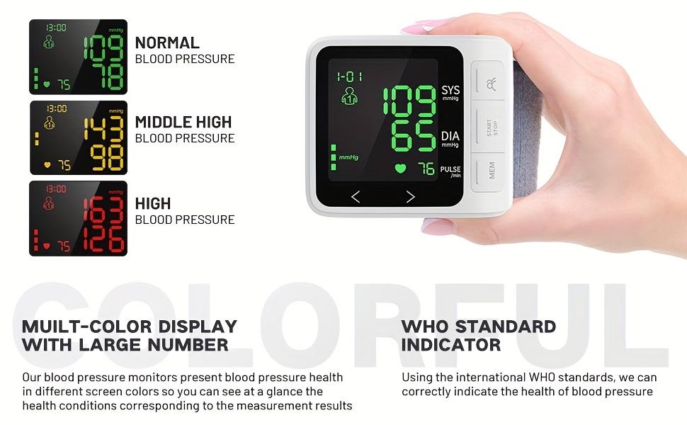 blood pressure monitor wrist for home use 2x99 memory adjustable cuff digital automatic cuff blood pressure machine large screen backlight display with storage bag Product details 2