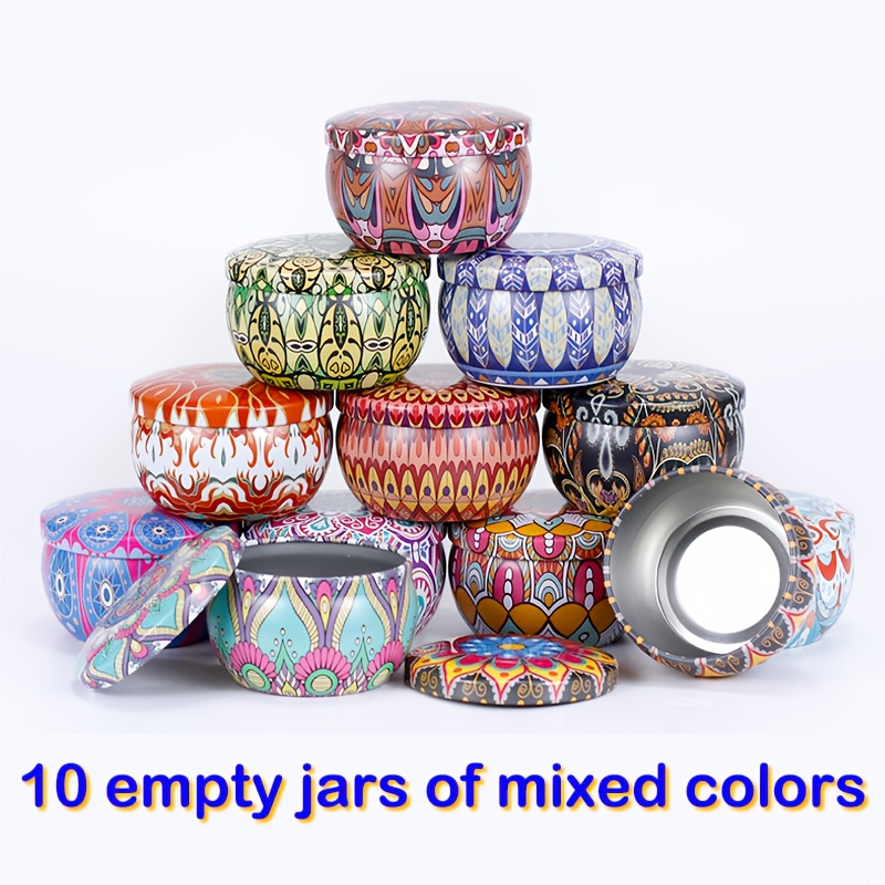 10pcs Candle Tins With , 2.2oz Printed Empty Containers For Candle Making, Diy Storage Jars For Candy, Party Favors, Decor