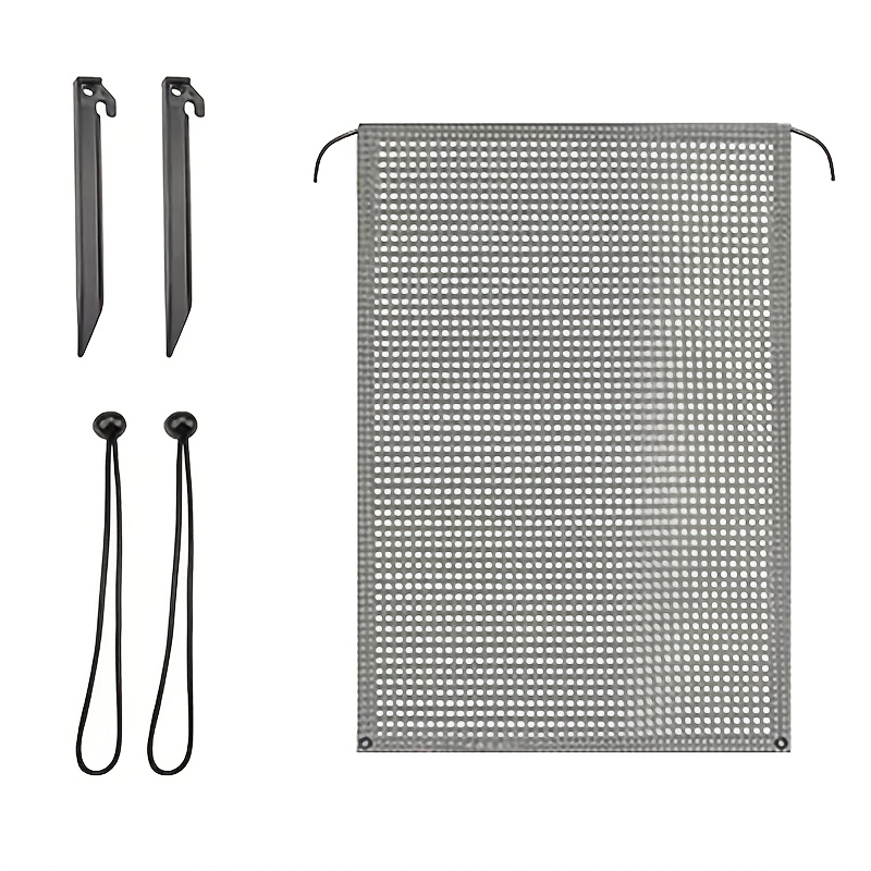 Image of 1pc Rv Awning Front Shade Screen With Keder Rail, 190x100cm Van Wind Deflector Mesh Screen Including Ground Pegs & Elastic Ropes