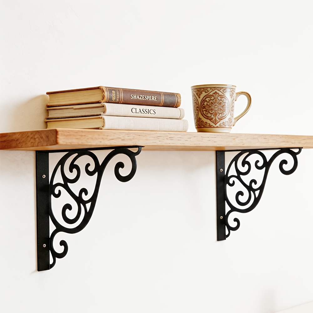 TEMU 2-pack Floral Metal Shelving Unit With L-shaped Metal Brackets, Space-saving, Requires Wall Mounting And Drilling. Suitable For Decorative And