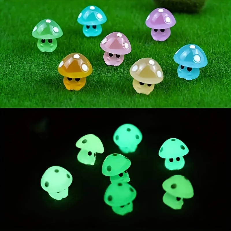

14pcs Glow In Dark Luminous Miniature Mushroom Fairy Garden Accessories Animals, Figurines, Micro Landscape Ornaments Diy Kit Resin Decoration Outdoor Patio Lawn Yard