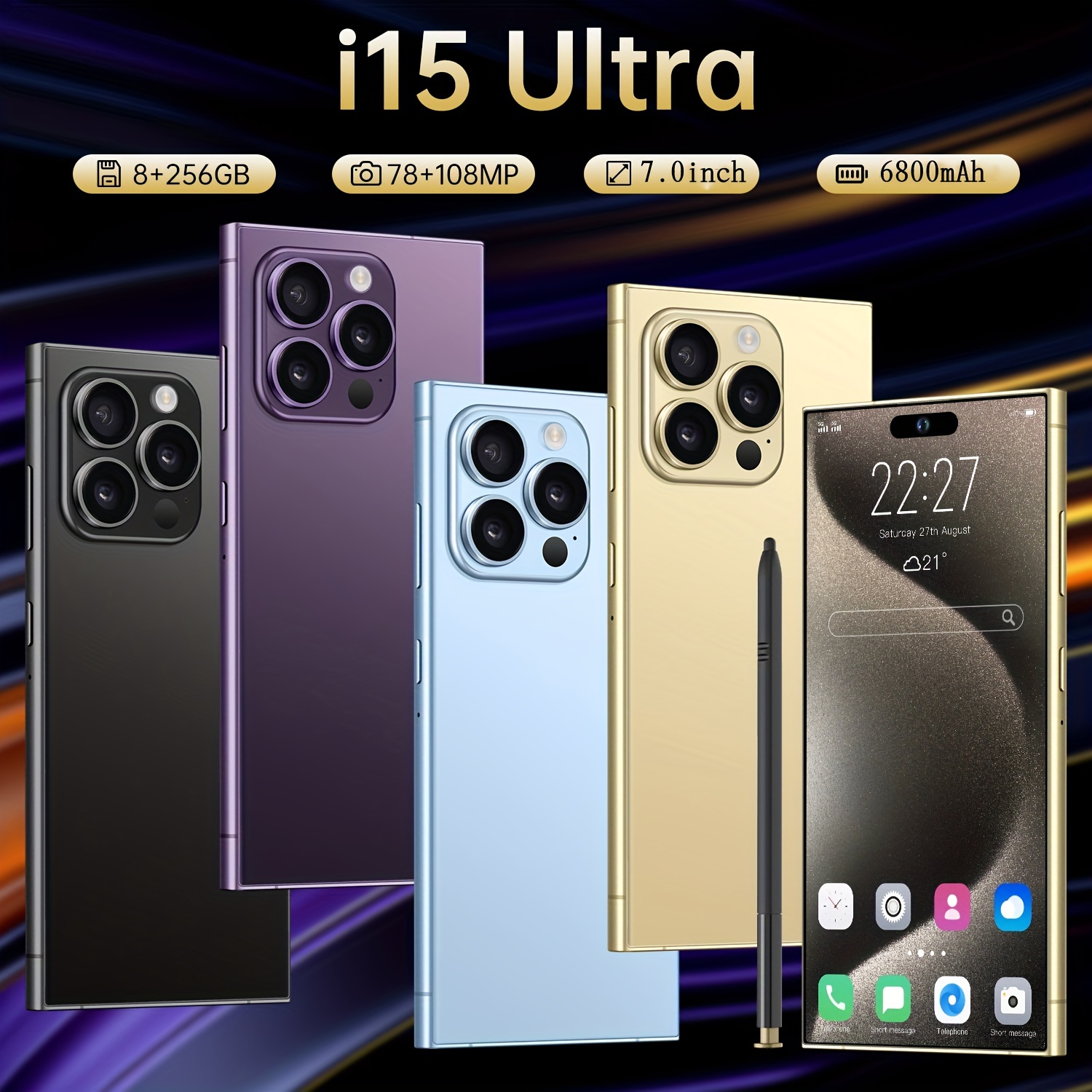 i15u android 13 smartphone 8gb 256gb 7 0 full screen 78mp 1088mp ai triple camera 6800mah battery with fast charging unlocked mobile phone with latest   details 1