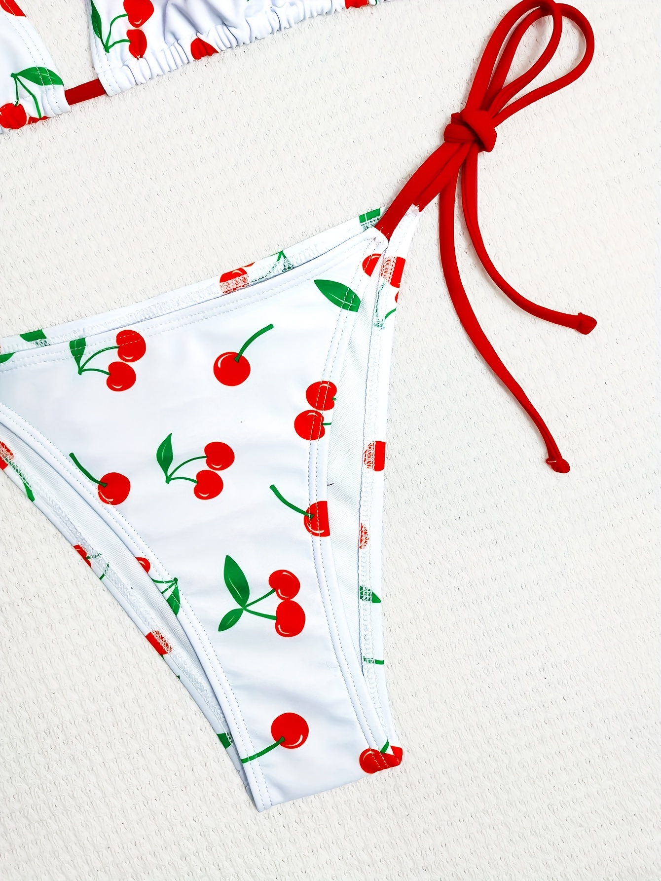 Cute Cherry Print Halter Bikini Tie Side Striangle Tie Back - Temu