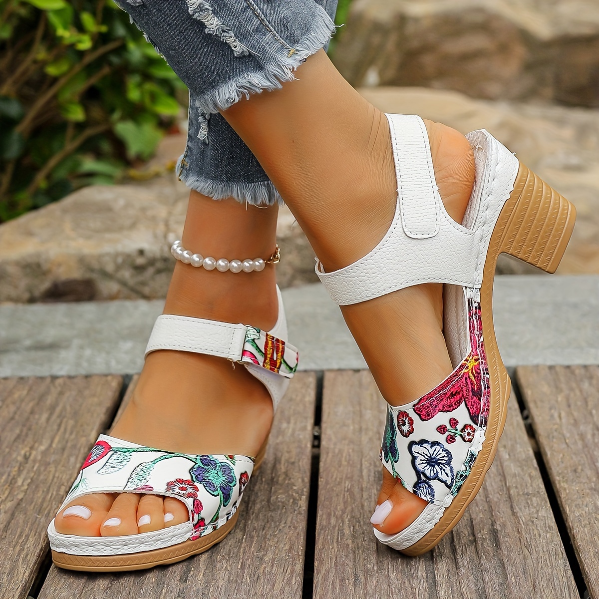 Shoes Flower Print Sandals Women's Fashion Floral Print High-Heel