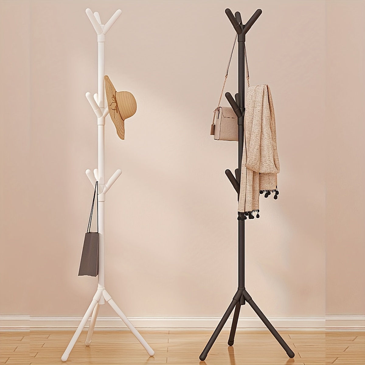 

An Elegant, Multi-functional Individual Metal Coat Rack With 9 Hooks, A - Hanger With 4 Shelves For Hats, Bags, Scarves, And Towels - For Home Use