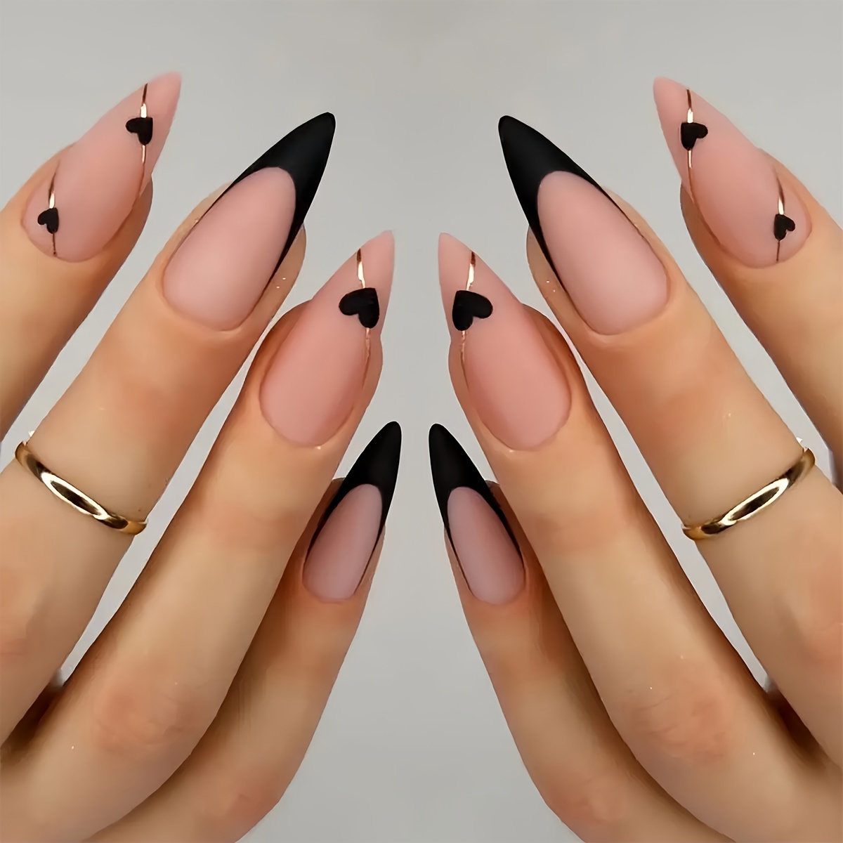Image of Add Of 24pcs Medium Length Water Drop Shape Black French Matte Full Coverage Wearable Press-on False Nail Stickers And Jelly Glue And Nail File Set Suitable For Women/ Party Prom Daily Scenes Wear