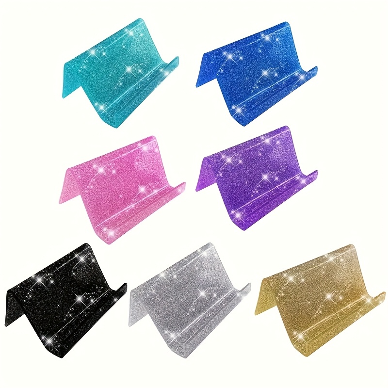 1pc Glittering Acrylic Business Card Holder, Phone Stand - Durable PMMA, Sparkling Design for Office & Home Desk Organization, Cute Office Supplies in Multiple Colors