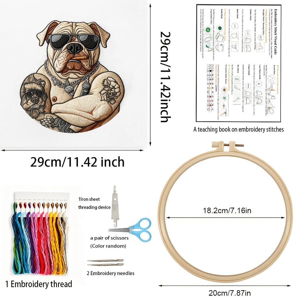 Complete DIY Bulldog Tattoo Embroidery Kit for Beginners