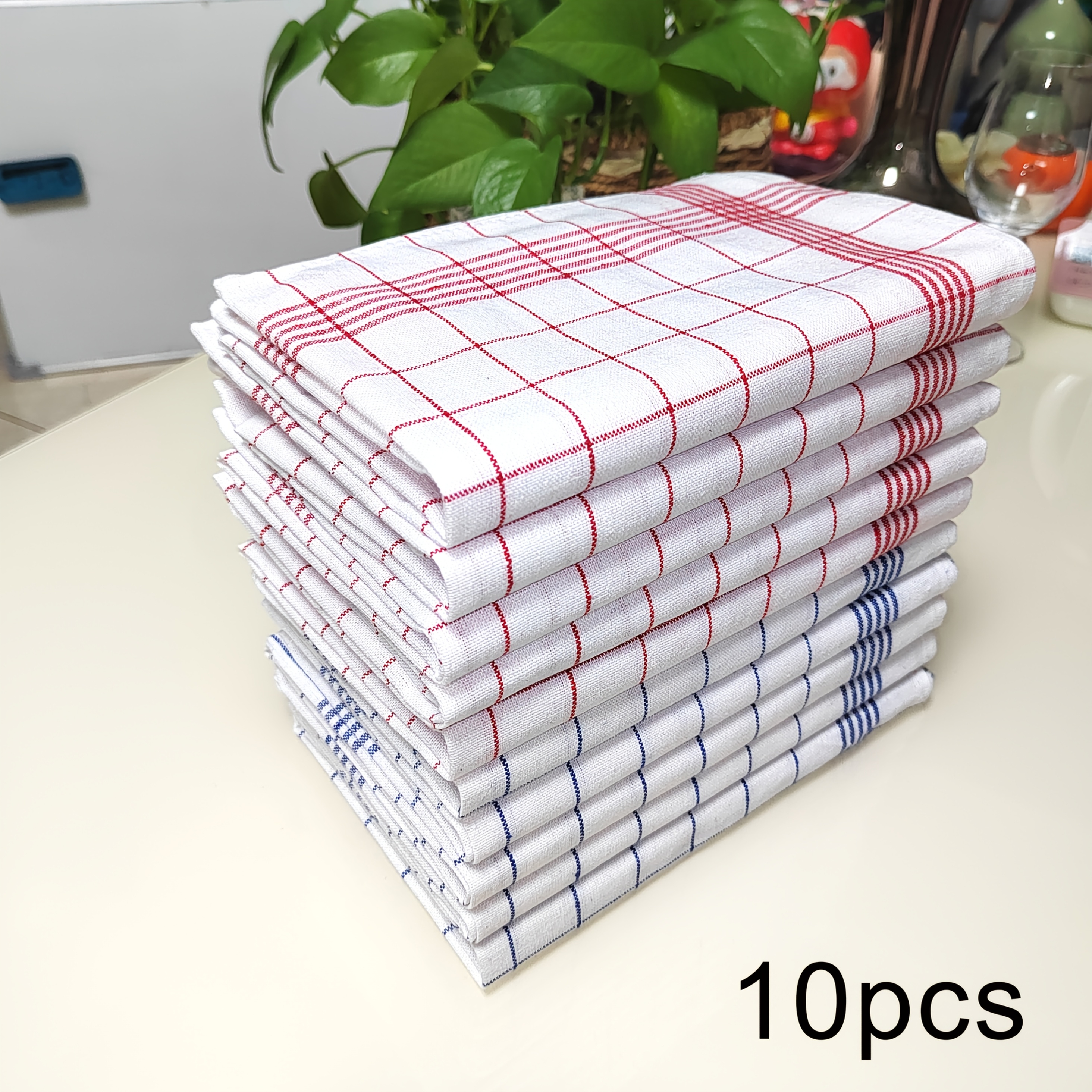 582c1b8a-1e55-4ad2-97d6-38a29bf06766.jpg 10pcs Colorful Checkered Kitchen Cleaning Cloths, Soft Pure Cotton Large Dish Towels, Suitable for Bar & Tea House Wipers and Dishes Dryer
