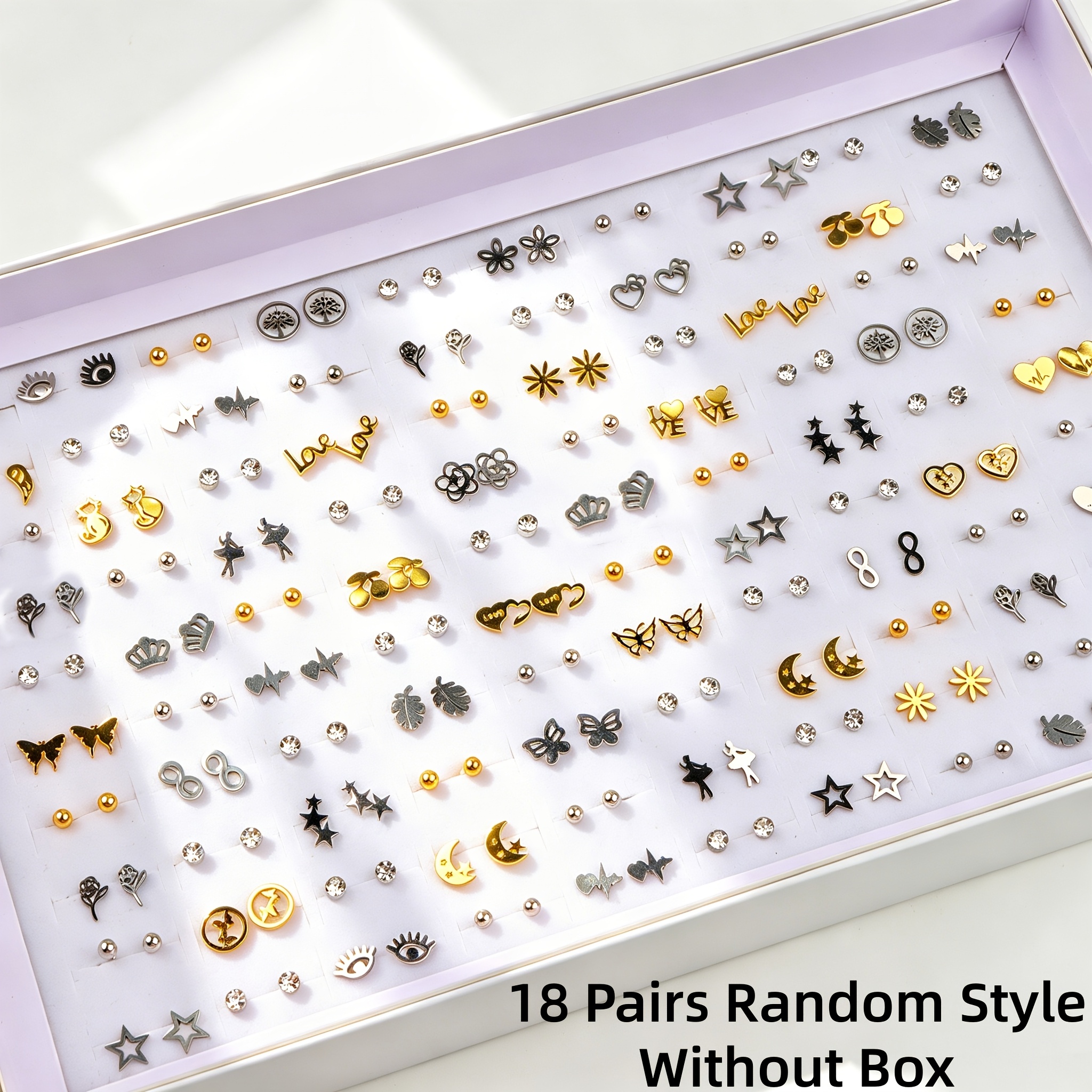 TEMU Juego de 18 de aretes de acero inoxidable de estilo , de moda y versátiles para uso diario, mini aretes de estrella, luna, y , joyería para ,