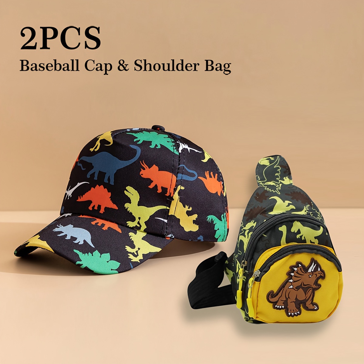 

2pcs/set, Children's Dinosaur Baseball Cap & Dinosaur Bag, Suitable For Daily Going Out, Travel