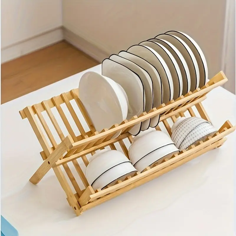 de séchage de vaisselle pliable à double couche avec plan de drainage, couleur de   darbre - idéal pour   des assiettes, des  , des tasses et des couverts, parfait pour organiser   de cuisine, support de rangement de cuisine pour les assiettes, les  , les tasses et les planches à découper, organisateur de placard de cuisine, support de séchage de vaisselle détails 6