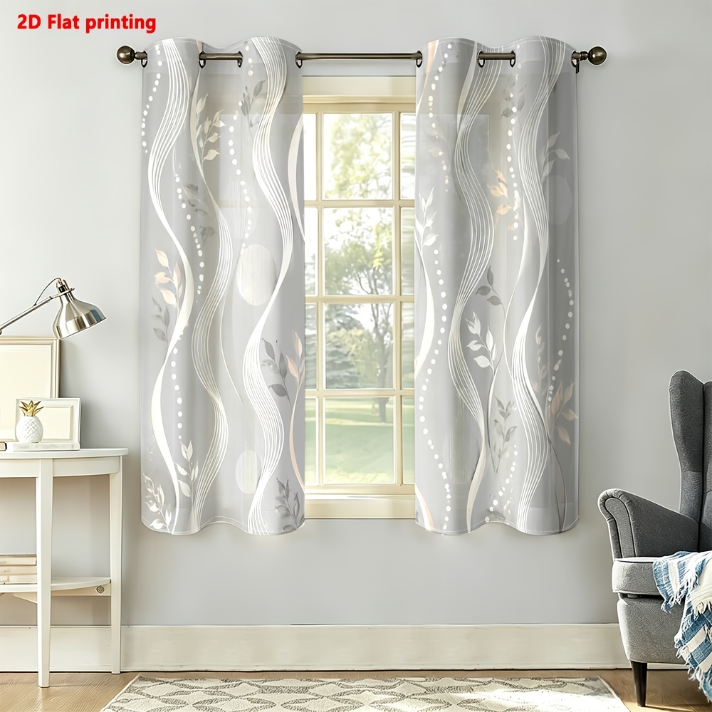 Image of 2d Flat - 2d Flat 2pcs Set Of Curtains With Flowing Wave And Leaf Pattern For Decor Light Luxury Minimalist European Style, Suitable For Living Rooms, Bedrooms, Study Rooms, And Home Decoration