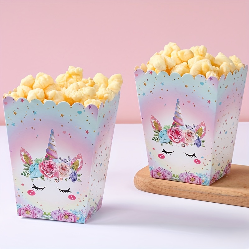 

8pcs Pink Unicorn Paper Popcorn Boxes, Candy & Snack Treat Containers For Birthday & Wedding Party Supplies, Unicorn Theme Scene Decor