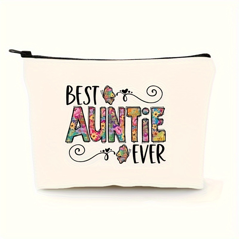 

'best Auntie Ever' Canvas Cosmetic Bag - Cute & Lightweight, Foldable Makeup Organizer With Vibrant , Zipper Closure, Ideal For Travel & Gifts For Women, Makeup Bag