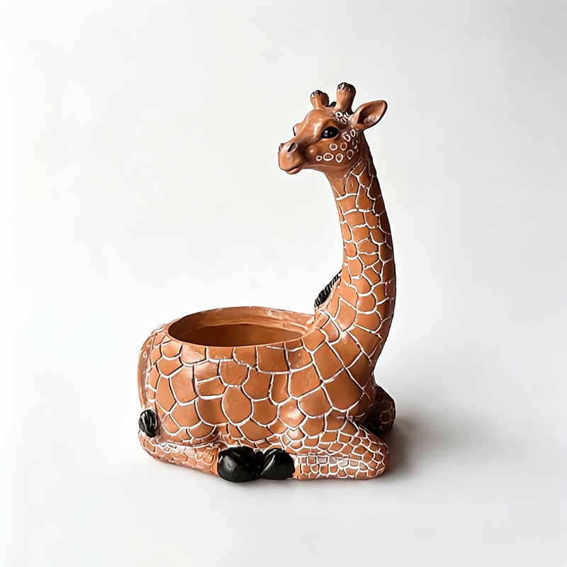 TEMU 1 Giraffe Resin Planter, Hand-painted Crackle Texture Animal-shaped Flower Pot, Suitable For Indoor/outdoor Planting Of Succulents And Herbs.