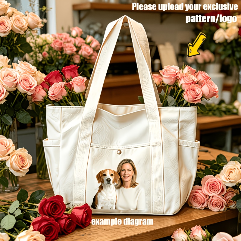 TEMU Borsa a spalla da donna con motivo personalizzato, borsa a tracolla in tessuto con design/logo personalizzato, borsa tote casual per shopping,