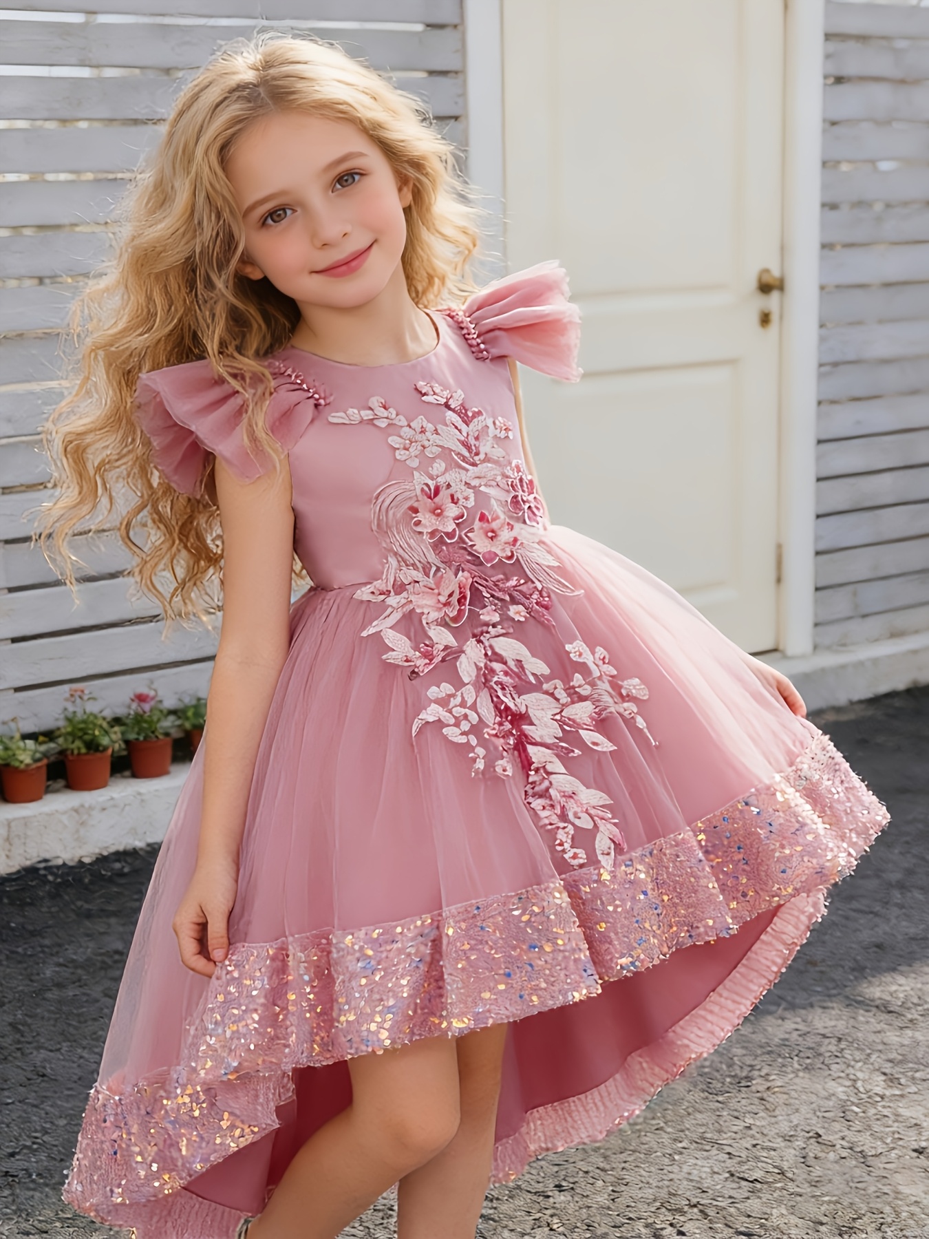 rose birthday dress Pink 3D Rose Flower Girl Dress for Toddler Birthday Wedding Party D109 Pink / child-12