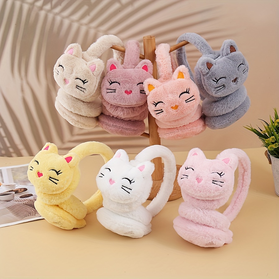 

Cute Cat Plush Earmuffs Solid Furry Ear Warmer Autumn Winter Coldproof Earmuffs For Women Girls