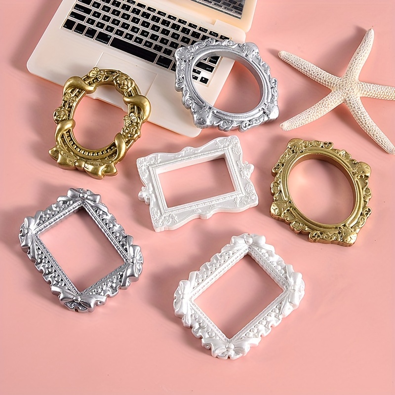 Image of 5pcs Mixed Resin Photo Frames, Dollhouse Scene Additions, Miniature House Furniture Models, Photography Decorations
