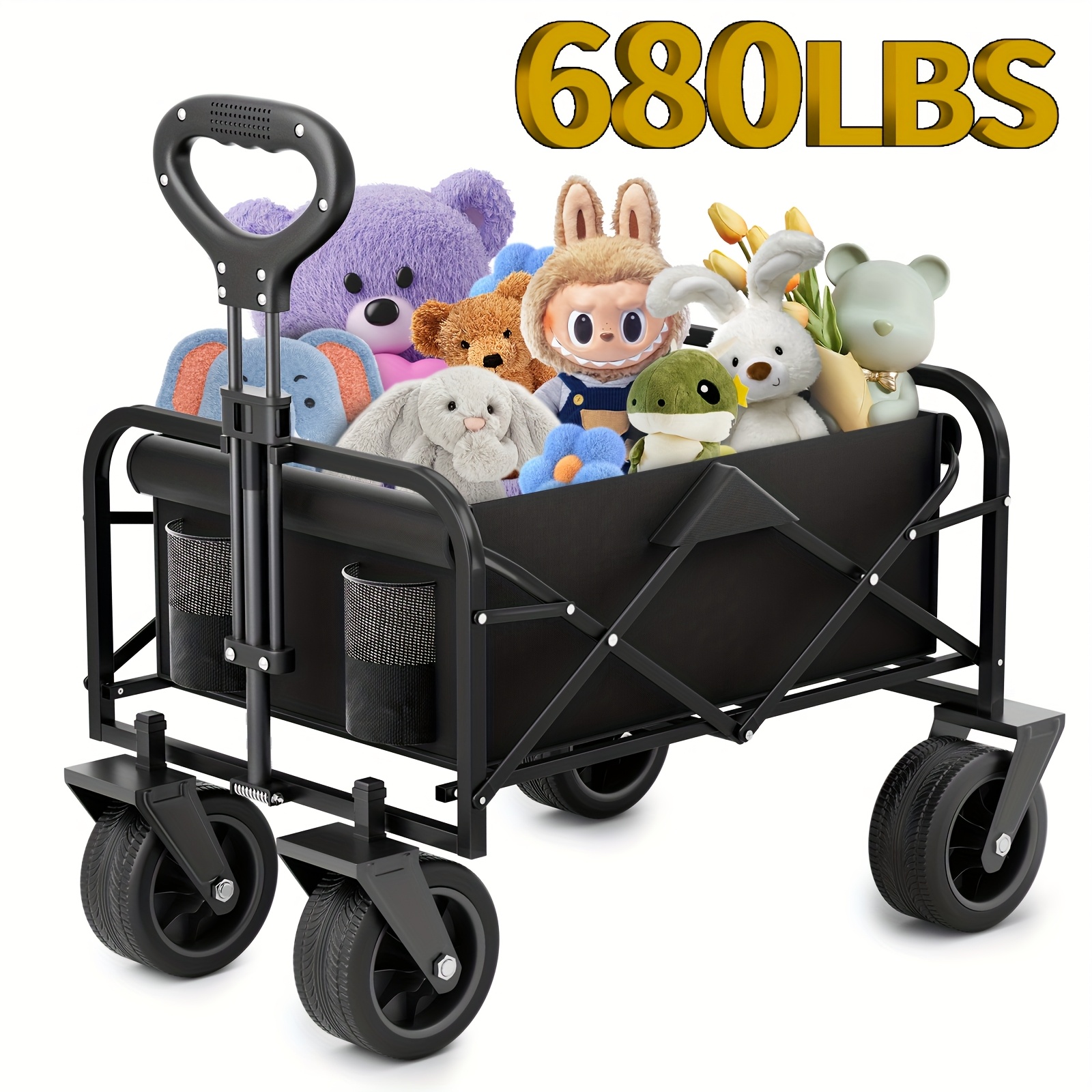 

Extra-large 300-680 Lbs Folding Wagon Cart, Heavy Duty Utility Portable Foldable Outdoor Cart With 360° Wheels, , Large Capacity Collapsible Wagon Equipment Carts