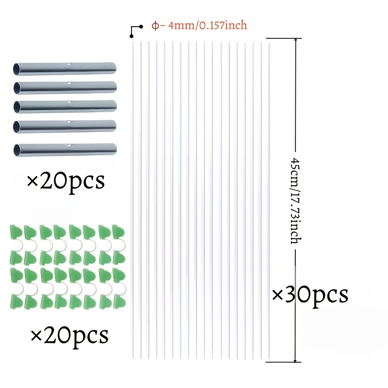 TEMU 70pcs Set Includes 20 Matching Linking Tubes And 20 Film Clips — Durable And Flexible White Fiberglass Rods, Suitable For Agricultural Use,