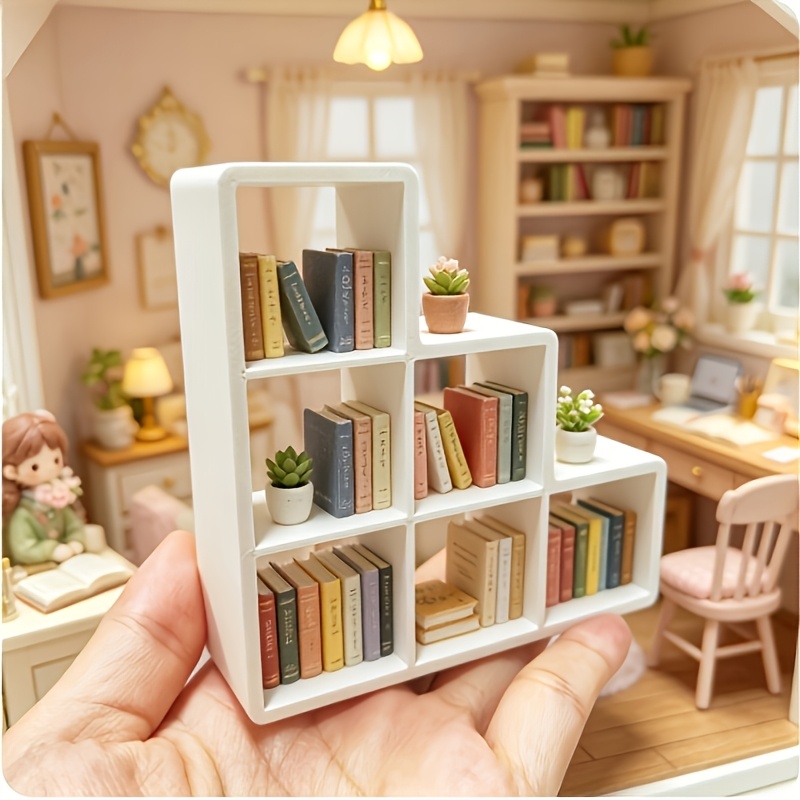 TEMU Cream- Tiered Lattice Miniature Bookshelf, Dollhouse And Model House Furniture For Living Room, Study, And Reading Nook Scene Building, Model