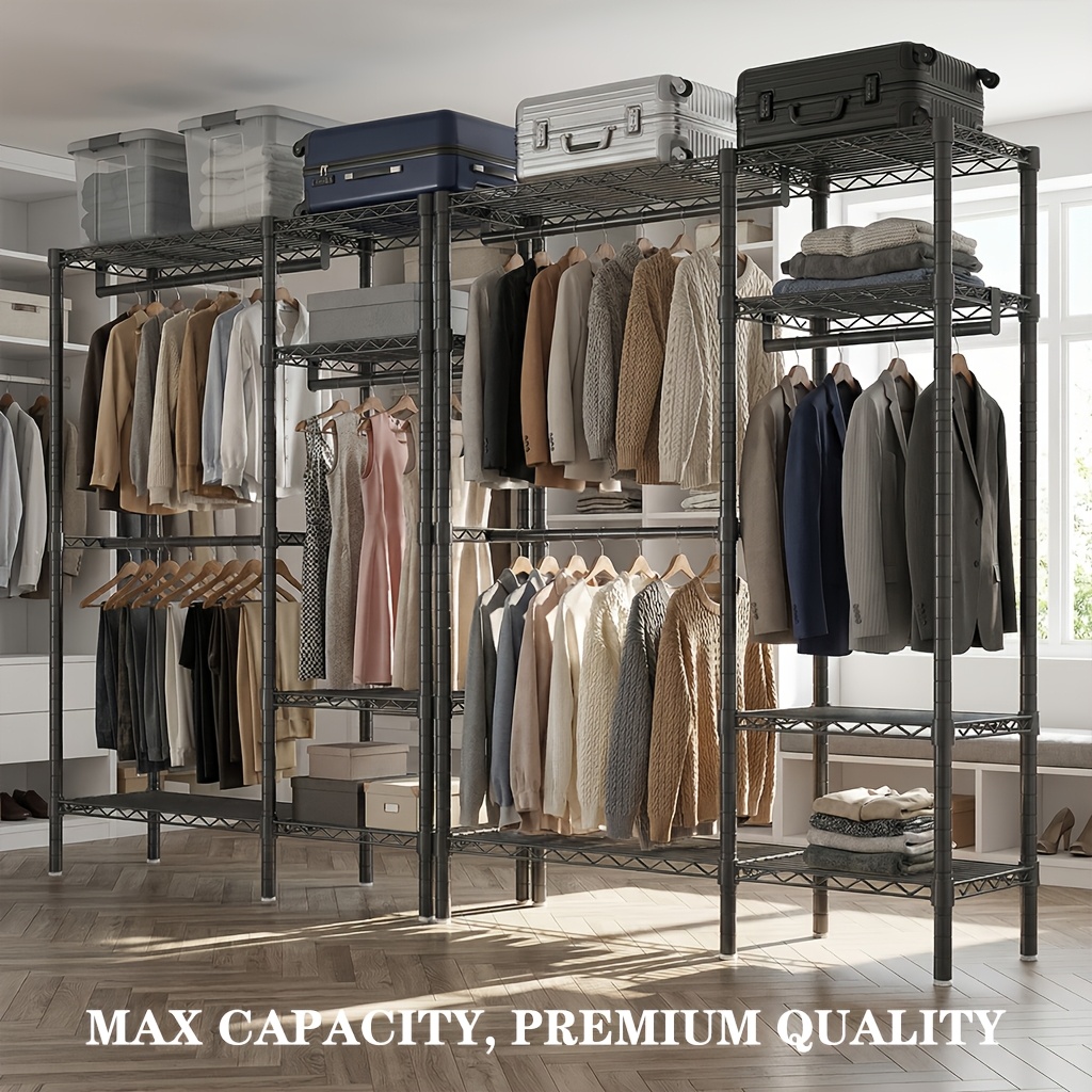 Image of Heavy Duty Modular Clothes Rack, 237cm Extra Wide Clothing Rack That Split Into 2 Freestanding Garment Racks, Metal Wardrobe Closet Organizer With Shelves And Hanging Rods, Capacity For Home Or Retail