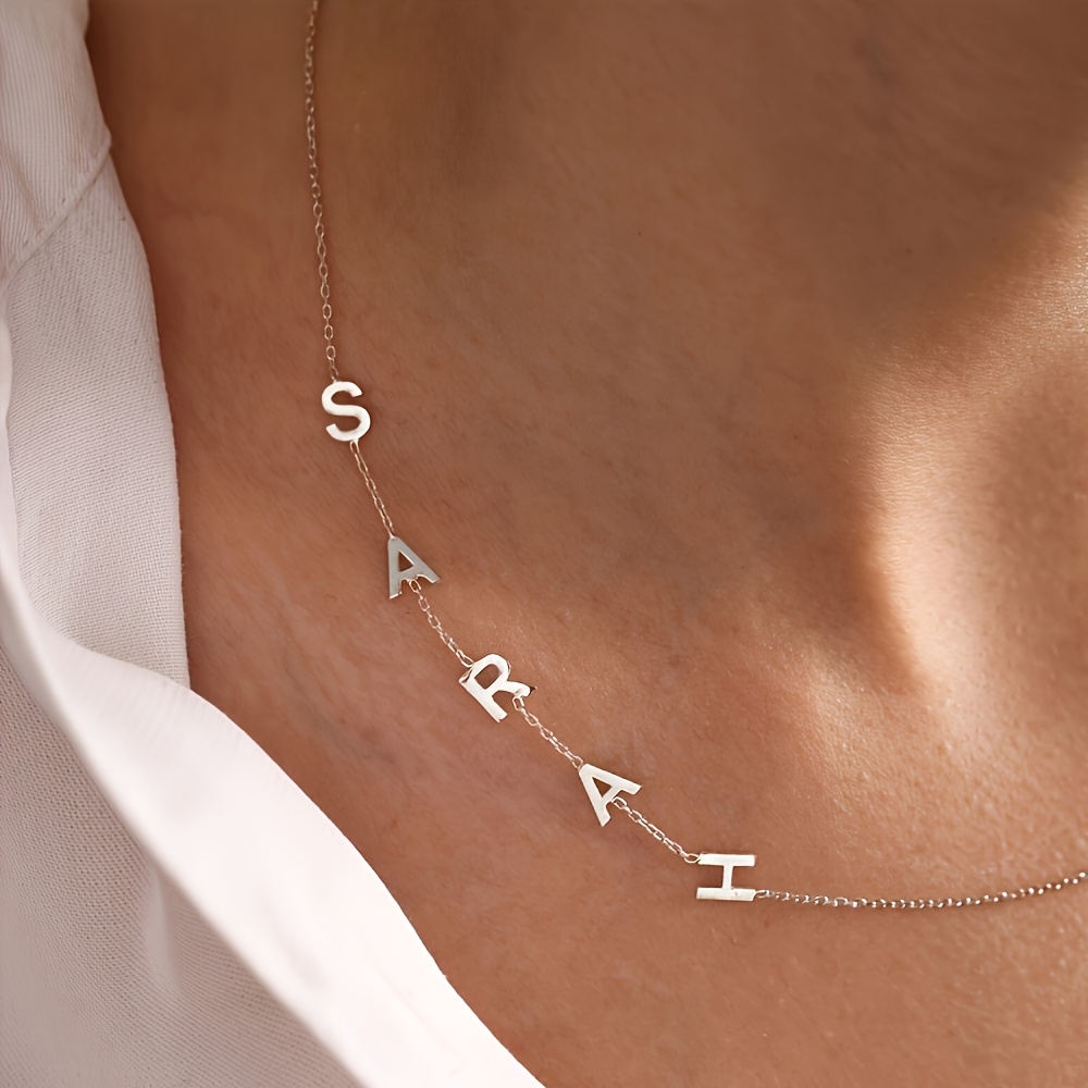 TEMU [customized] Stainless Steel Slanted Letter Name Necklace, Custom 26 Letter Necklace, Custom Jewelry Gift, Birthday Gift, Gift For Her