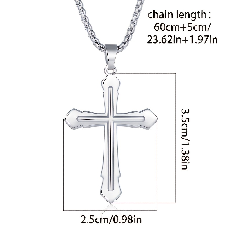Image of 925 Silver Men's Cross Necklace, 3d Embossed Cross Pendant Necklace, Hypoallergenic, , Everyday Versatile, Low-key , Christmas, Valentine's Day Gift, Exquisite Gift Box Packaging, Local Warehouse