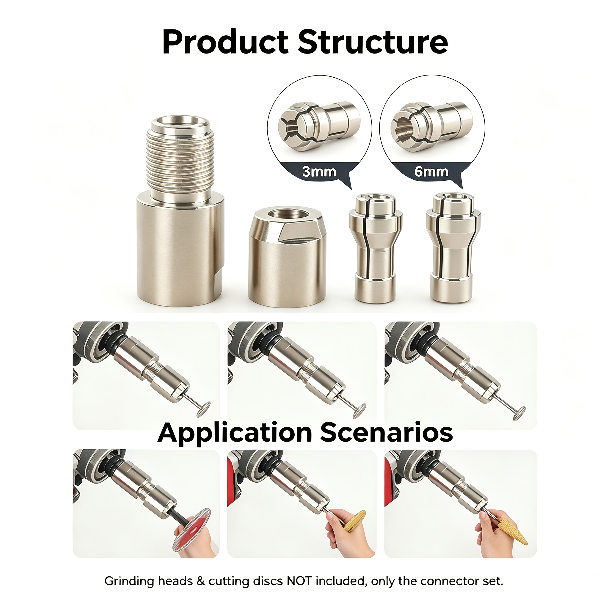 Image of 3mm6mm Universal Modification Adapter, Straight Grinder , With 5/8-11 Threaded Interface, Stone Grinding And Carving Accessory Tool