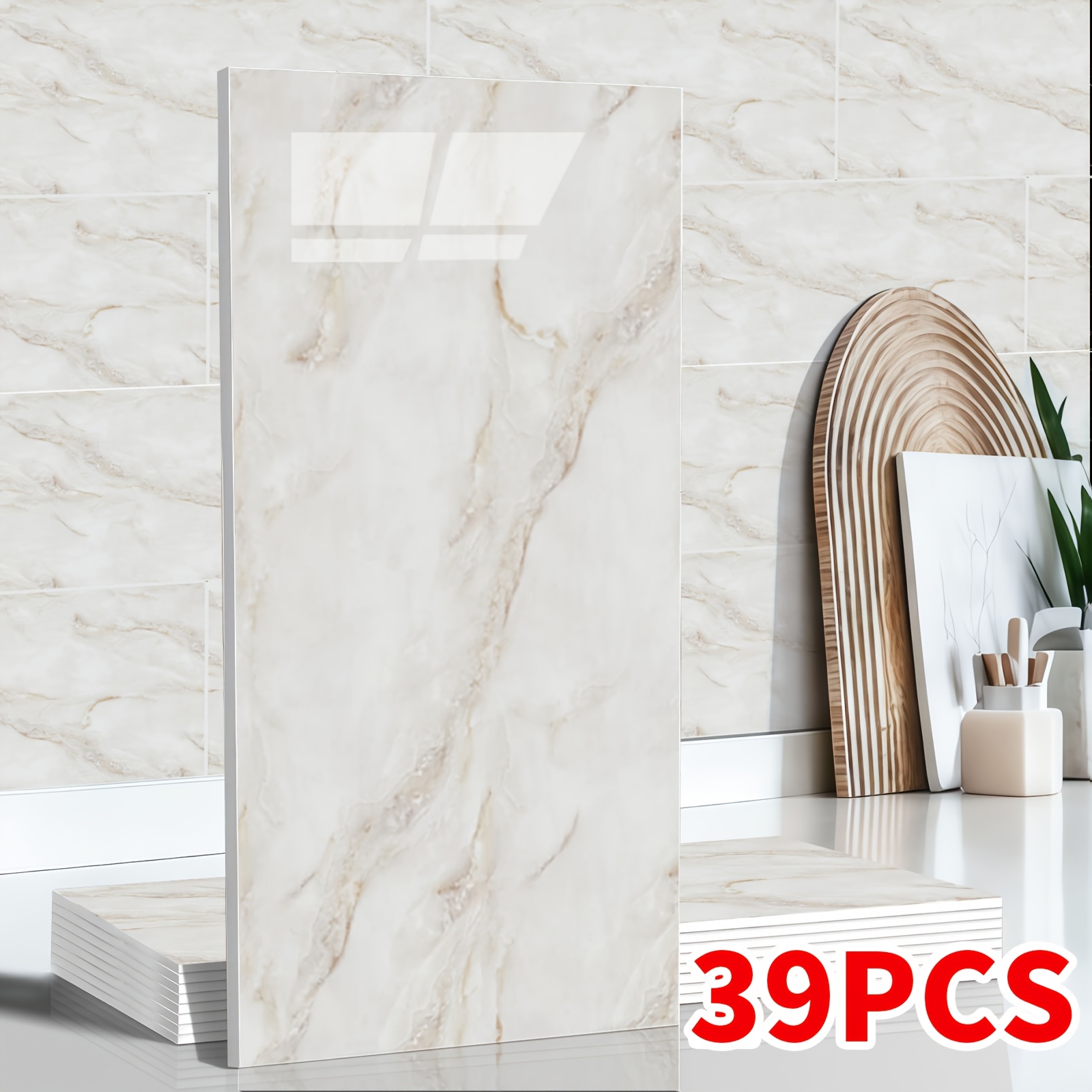 TEMU 19/39-pack Self-adhesive Marble Wall Panels Set - Oversized White &grey/black Marble Sheets, Removable Vinyl Planks, Bathroom, Kitchen, Living
