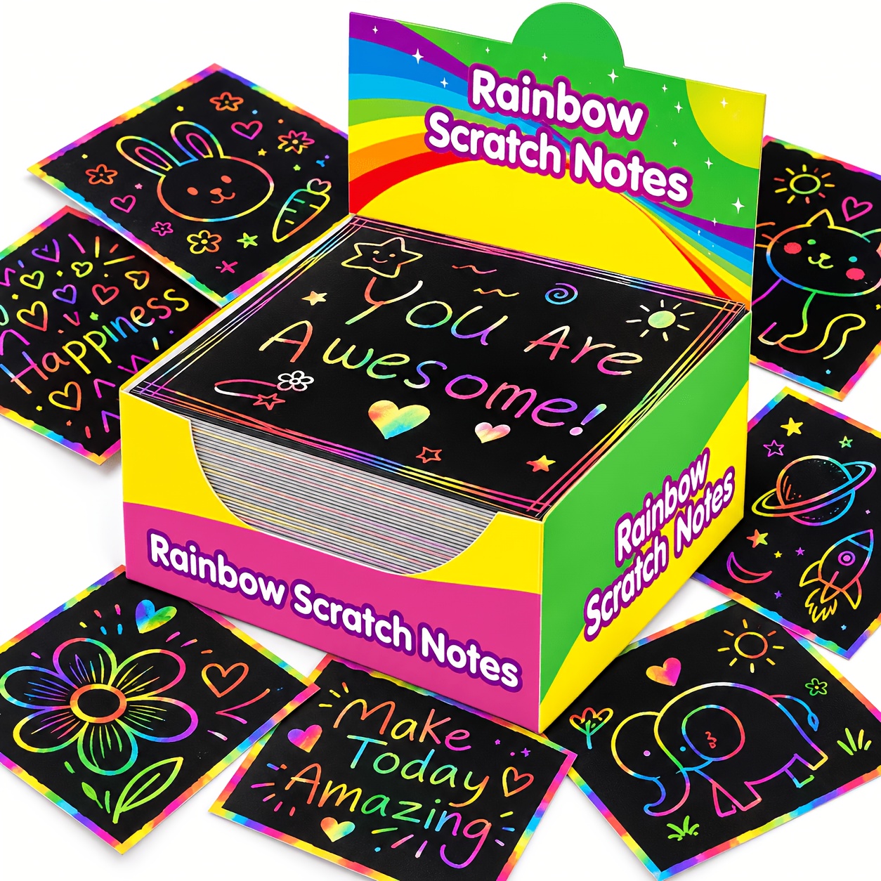 TEMU Rainbow Scramble Cards Set - Classroom Learning Supplies, 125pcs Imaginative Craft Painting Cards. Can Reveal Bright . Perfect Gifts For