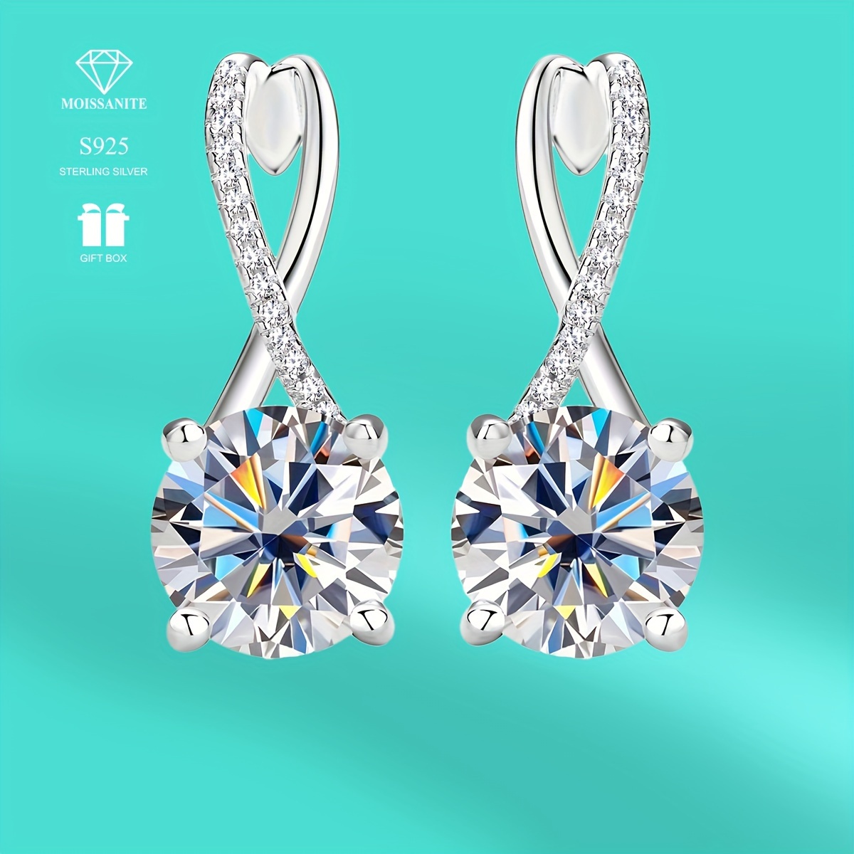 

S925 Silver 2ct*2pcs Moissanite Earrings Small Sense Elegant Suitable For Dinner Party, Wedding Gift Valentine's Day, New Year's Gift