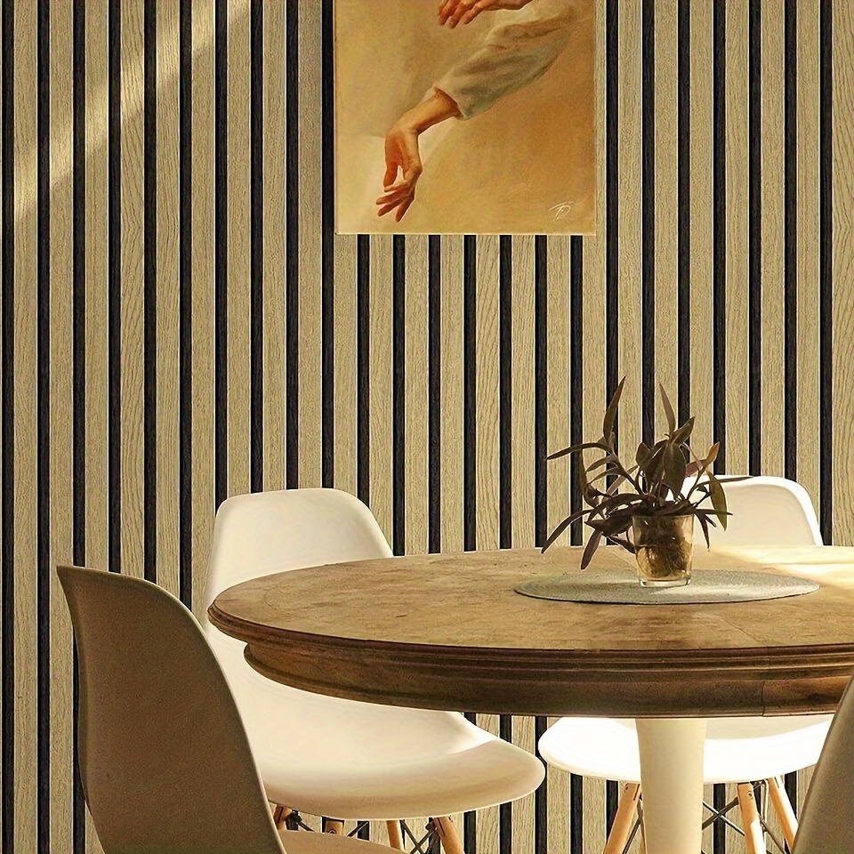 

1pc 10m X 45cm Self-adhesive Wood Grain Striped Wallpaper - Waterproof Pvc Contact Paper For Easy Wall Decor, Dining Room, Living Room, Or Office Background Walls, Wallpaper For Living Room