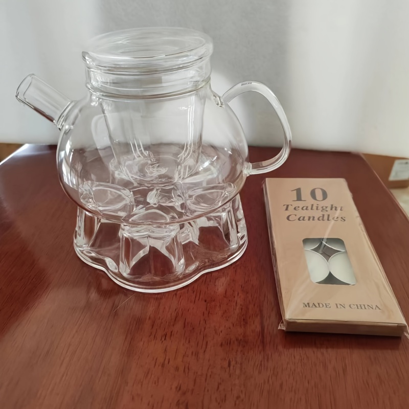 1 Set Nordic-inspired Glass Teapot With Heart-shaped Warmer & Candle - Perfect For Halloween, Christmas, Easter, Thanksgiving | Durable & High-temperature Resistant