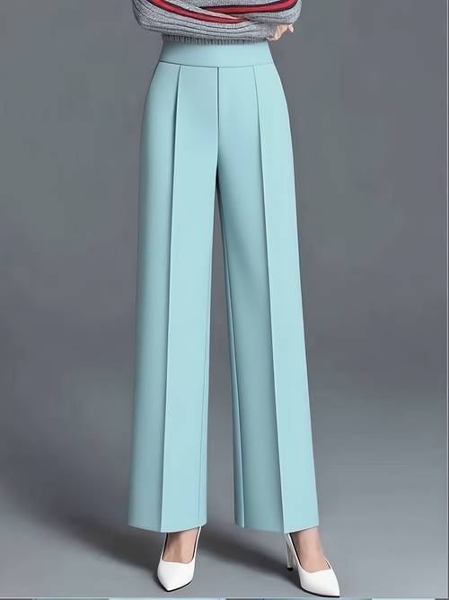 elegant high waisted slanted pocket womens solid color wide leg stick comfortable loose casual pants