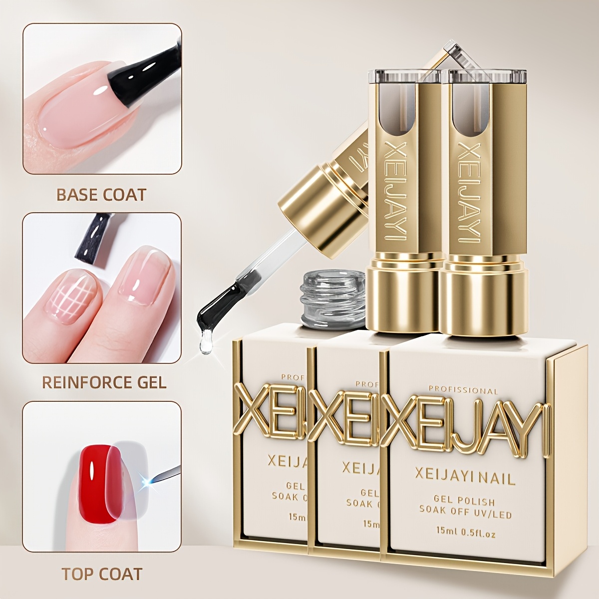 Xeijayi No-wipe Diamond Gel And Base Coat Set - Shiny End And Long-lasting, Soak-off Led Nail Lamp Gel Base End Christmas Nail Art Design Gifts For Women