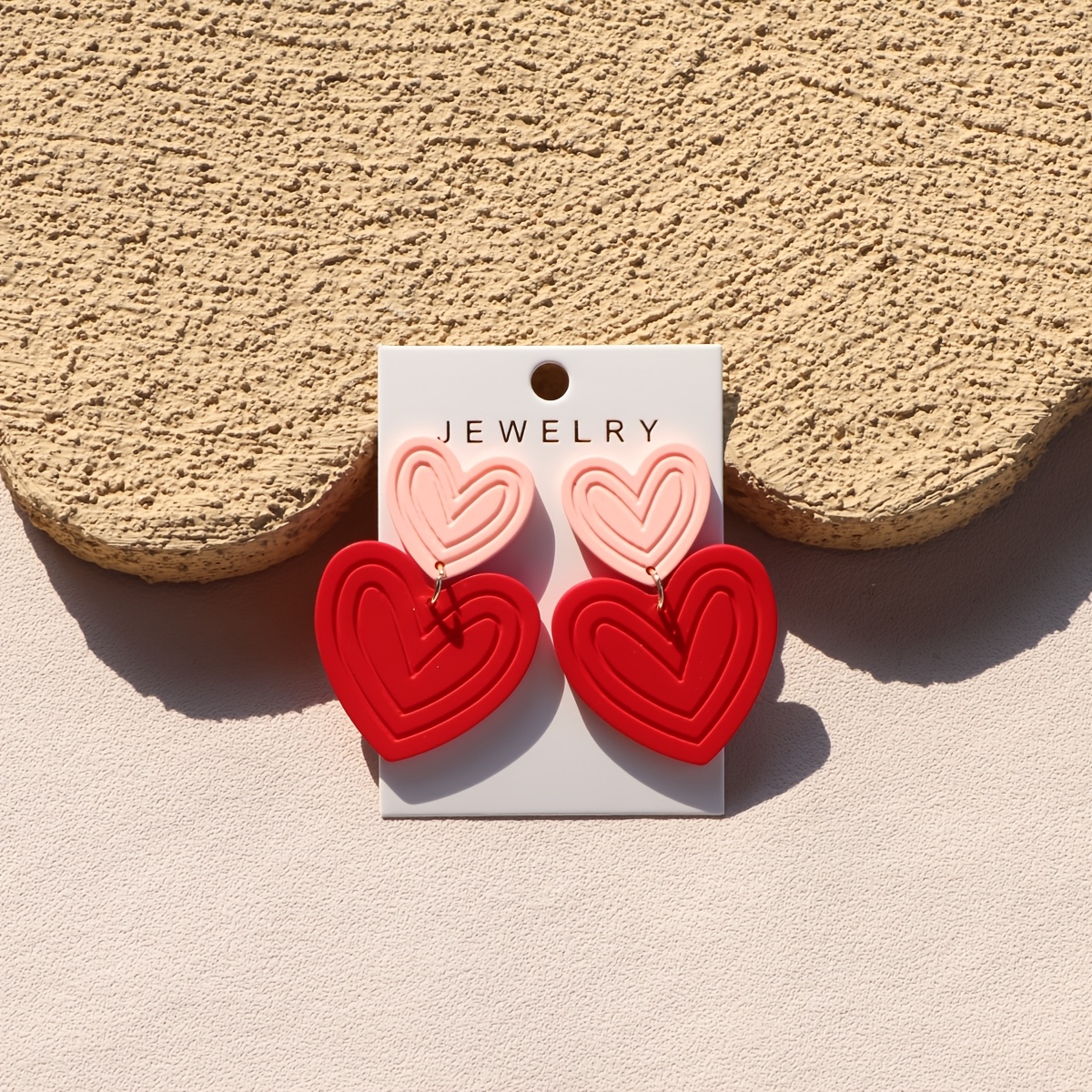Image of 1 Pair Of Women's Valentine's Day Pink Exquisitely Carved Textured Heart Clay-textured Exquisitely Carved Textured Heart Sexy Instagram- Acrylic Earrings