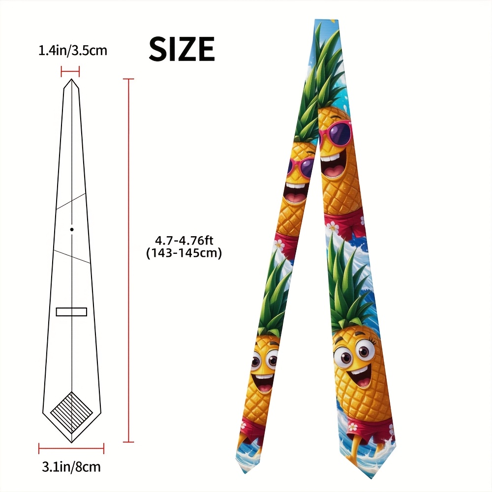 TEMU 1 stuk Heren Ananas Surfprint Stropdas - Zomer Surfplank &, Wasmachinebestendig Polyester Stof, 8cm Breedte Geschikt voor Banketten, Reislooks,