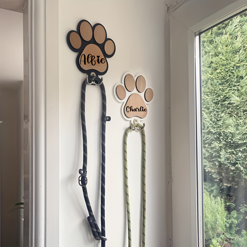 Personalized Dog Wall Hook | Paw Print - Custom Carved Name/Date/Text Suitable for Collar & Coat Hanger, Wood Pet Memorial Gift, Durable Hanging Hook for Coats, Collars, Keys - for Entryway,, Pet Store Display