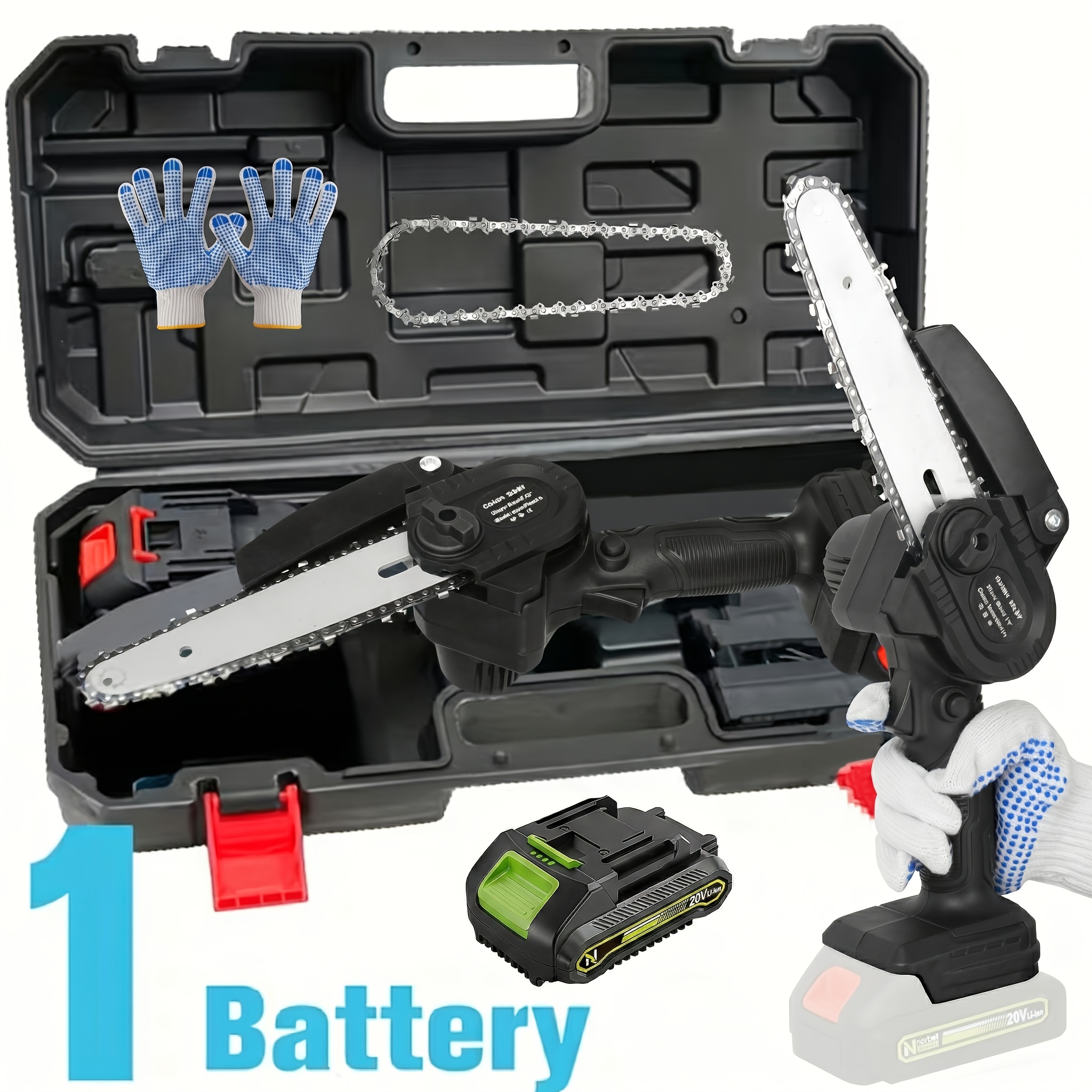 TEMU 6" Mini Chainsaw, 2 Batteries And Chain, Small Handheld Portable Chainsaw For Wood Cutting And Trimming, Great For Gardening, Camping, Firewood,