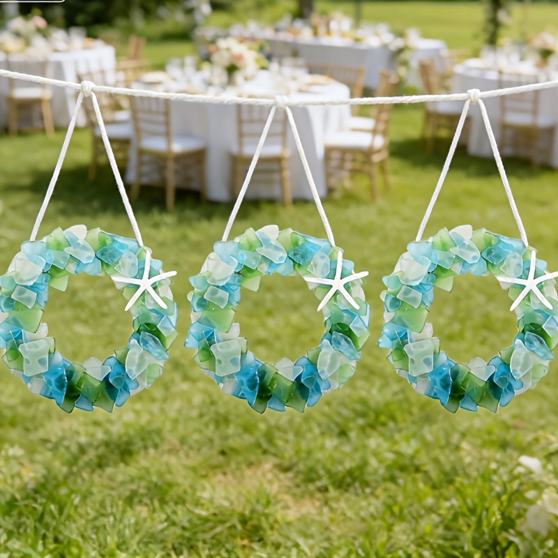 TEMU 1pc Green Wreath Beach Wreath Summer Decorative Wreath Home Bedroom Decoration Doors Windows Kitchen Cabinets Chairs And Walls