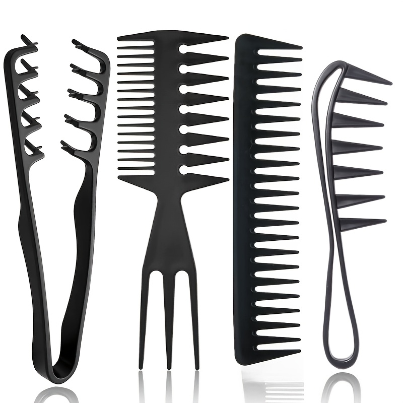 TEMU 4pcs Salon Hairdressing Men' Styling Comb Set, Texture Oil Head Wide-tooth Comb Oil Head Comb Airplane Head Back Hair Styling Texture Comb, Hair