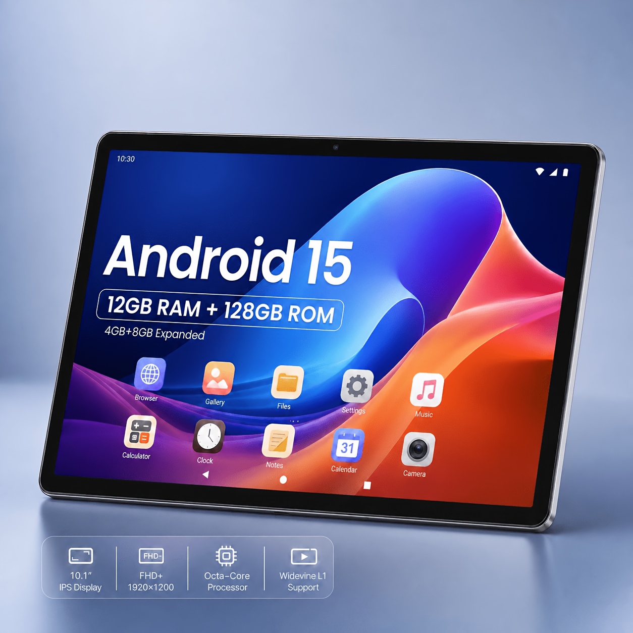 Image of 10.1-inch 15 Tablet, 12gb Expandable (4gb+8gb) + 128gb Rom, -core Processor, 1280×800 Ips Hd Display, Dual Camera, Wi-fi 6 & 5g Wifi, Gms Tablet