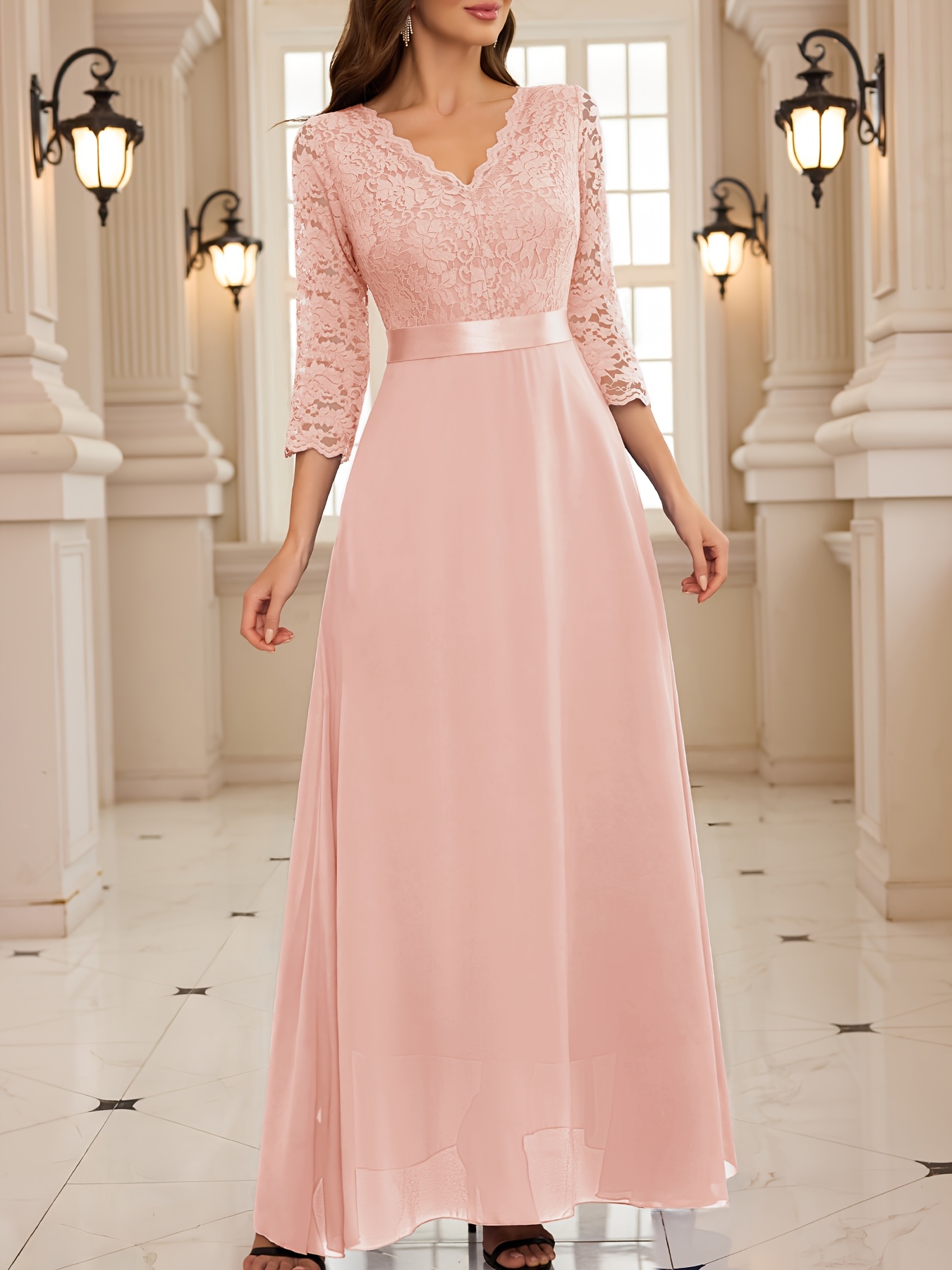 lace bridesmaid dresses australia long sleeved dress chiffon mother bride Floral Lace Neckline