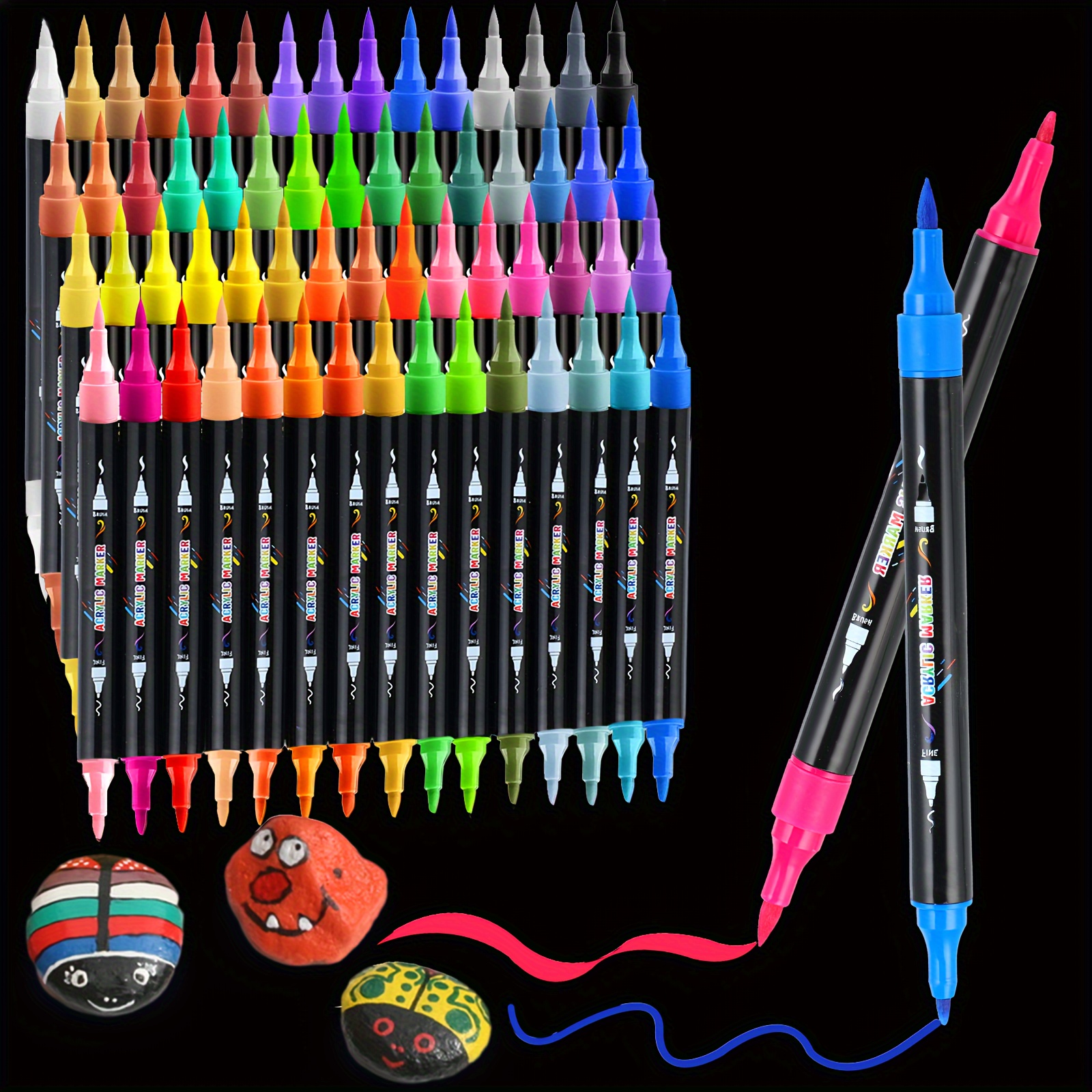 

60-color Acrylic Paint Pen Set With Dual Tips - Fine & Brush Ends, Quick-dry Nylon, Vibrant Multi-surface Markers For Diy Crafts, Rock Painting, Glass, Wood, Canvas - Ideal Gift For Artists